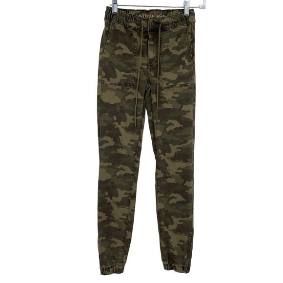 American Eagle Women's Camo Joggers Size 000 Denim Pull On Utility Tie Waist - Picture 1 of 9
